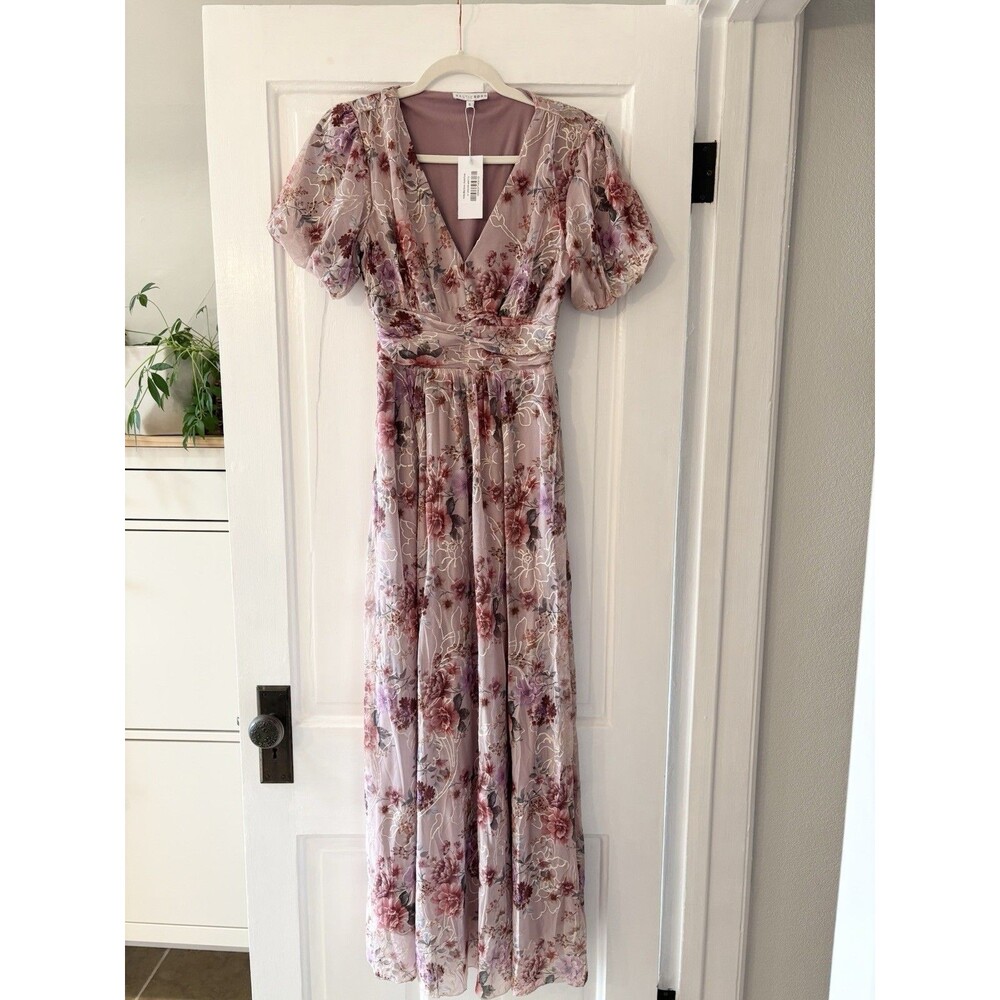 Baltic Born Ardley Embossed Maxi Dress Floral Pink Champagne Formal Wedding Sz S - Picture 2 of 13